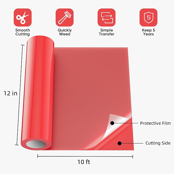 Red Permanent Vinyl for Cricut Cutting Machine, Waterproof, Durable Red Vinyl