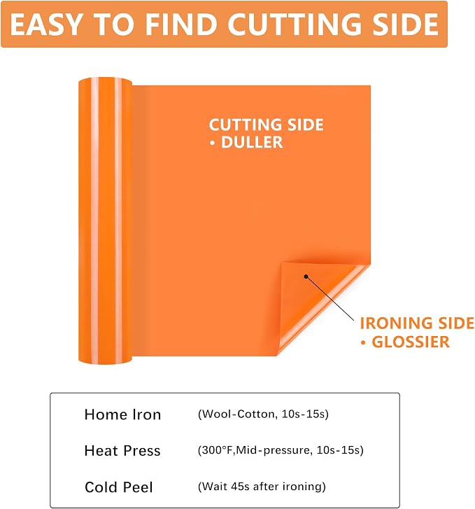 HTVVETUR Orange HTV Iron on Vinyl 12Inch by 35ft Heat Transfer Vinyl