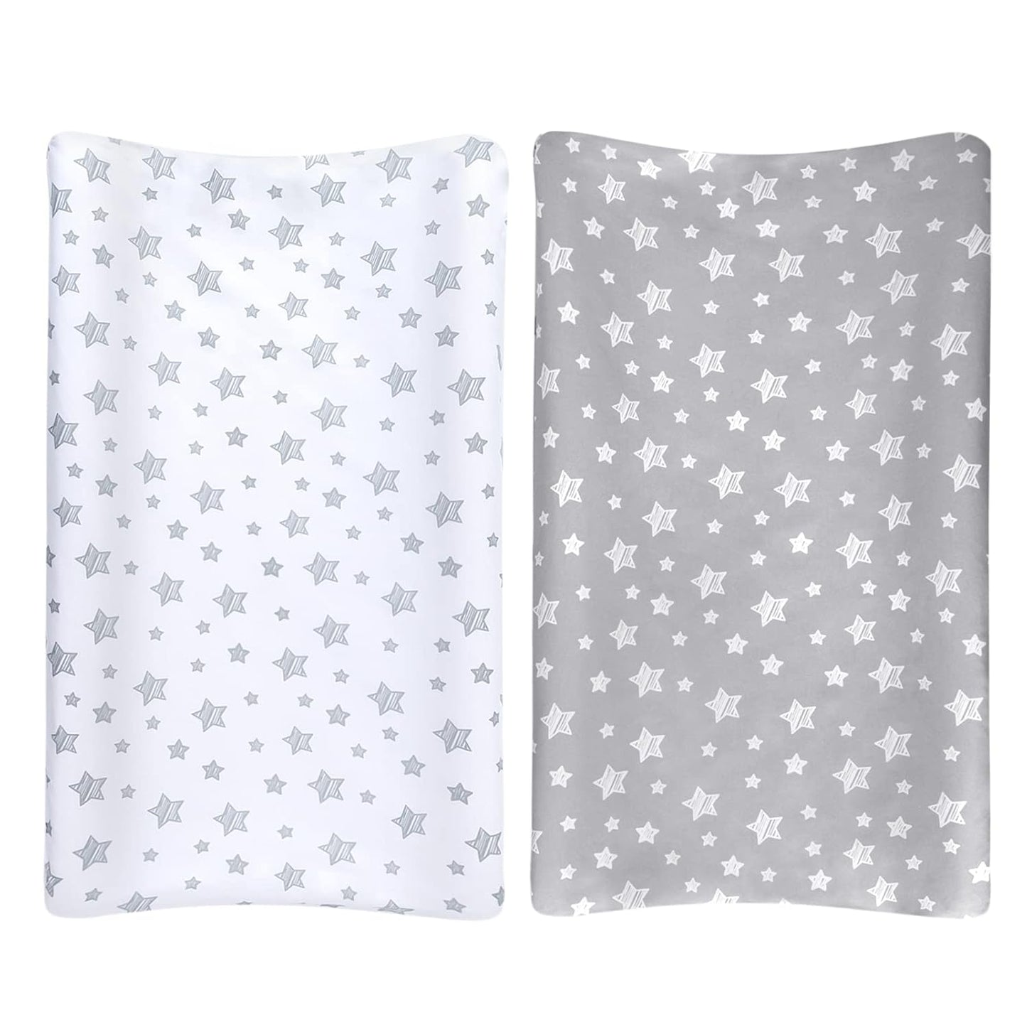 Changing Pad Cover for Boys Girls 2 Pack, Lovely Print Soft Unisex Diaper Change Table Sheets, Fit 32"x16" Contoured Pad, Comfy Cozy 2-Pack Cradle Sheets, Grey & White