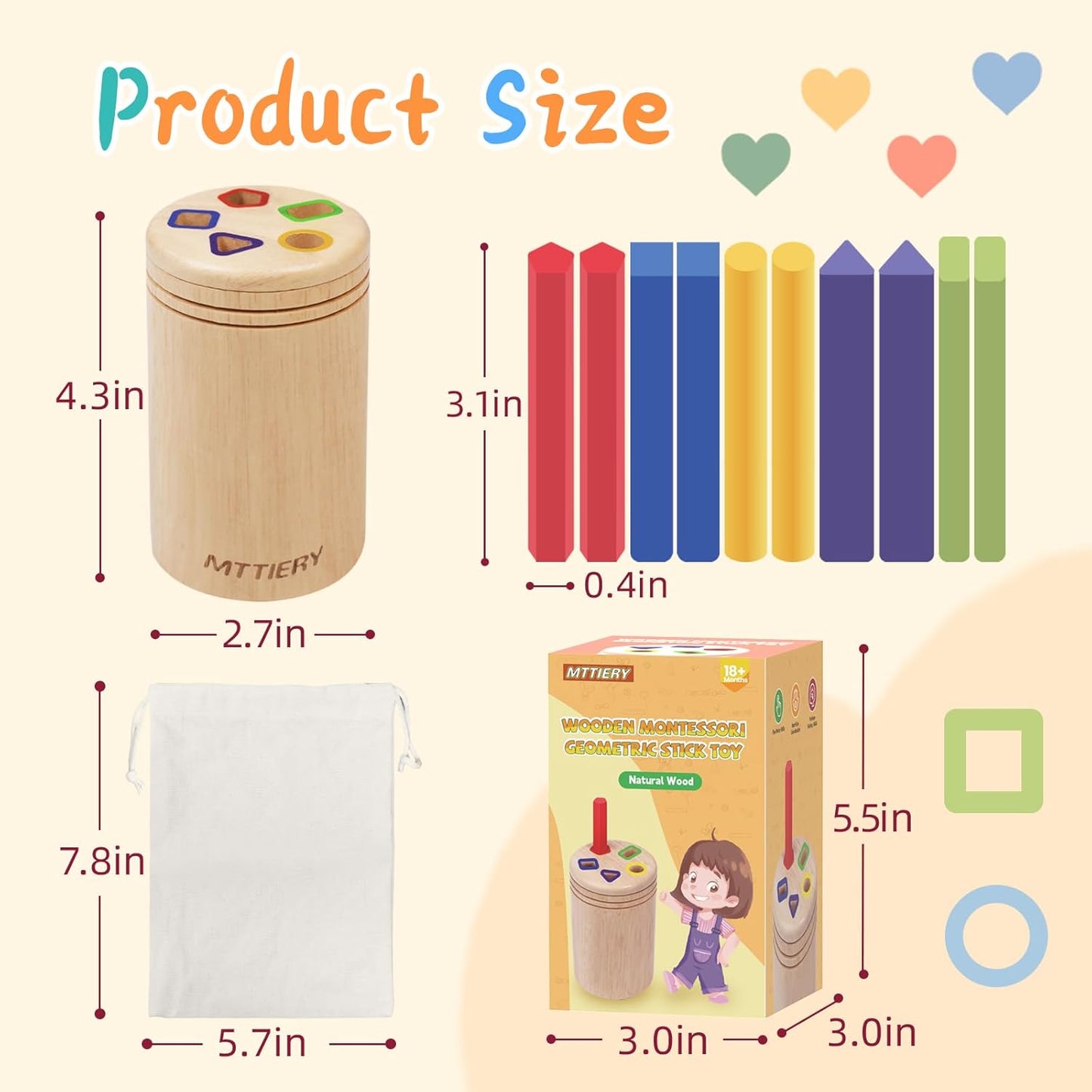 Montessori Wooden Stick Color Sorting Toys for 3 Year Old,Preschool Learning Activities Educational Fine Motor Matching Game,Birthday Gifts for Boys Girls