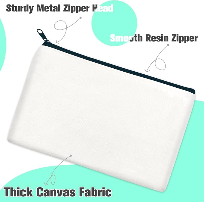 ZeeDix Canvas Zipper Pouch Bulk – 8.3 x 5 Inches Cotton Canvas Pouches