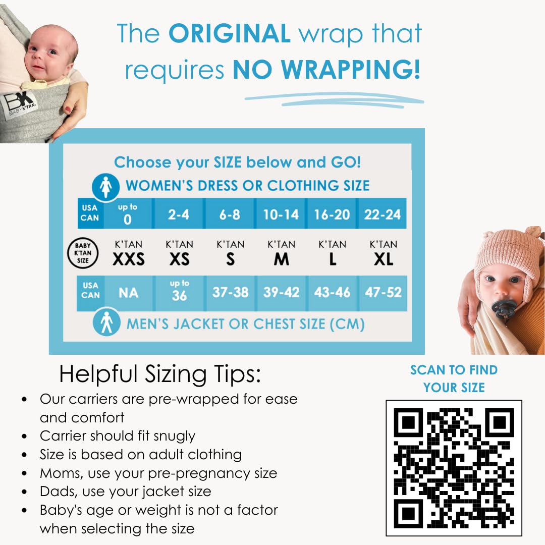 Organic Baby K'tan Baby Carrier 100% GOTS Certified Cotton: #1 Easy Pre-Wrapped 5 in 1 Baby Sling | Ready to Wear | Pillowy Soft Hands Free Infant Wrap | Newborn to Toddler up to 35lb (See Size Chart)