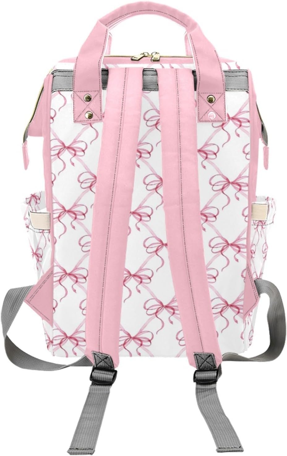 Custom Diaper Bag Backpack for Women, Personalized Name Nursing Mommy Daypack, Pink Bow Diaper Bag for Baby Girls, New Mom Gifts