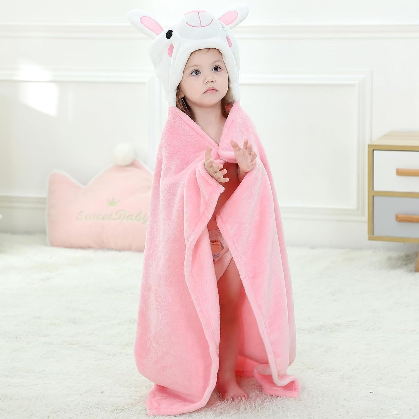 Wearable Blanket Hoodie for Kids Toddlers Hooded Towels Soft Cozy Flannel Wearable Throw Blanket Hoodie for Boys Girls Birthday Gifts (Rabbit 60 * 50)