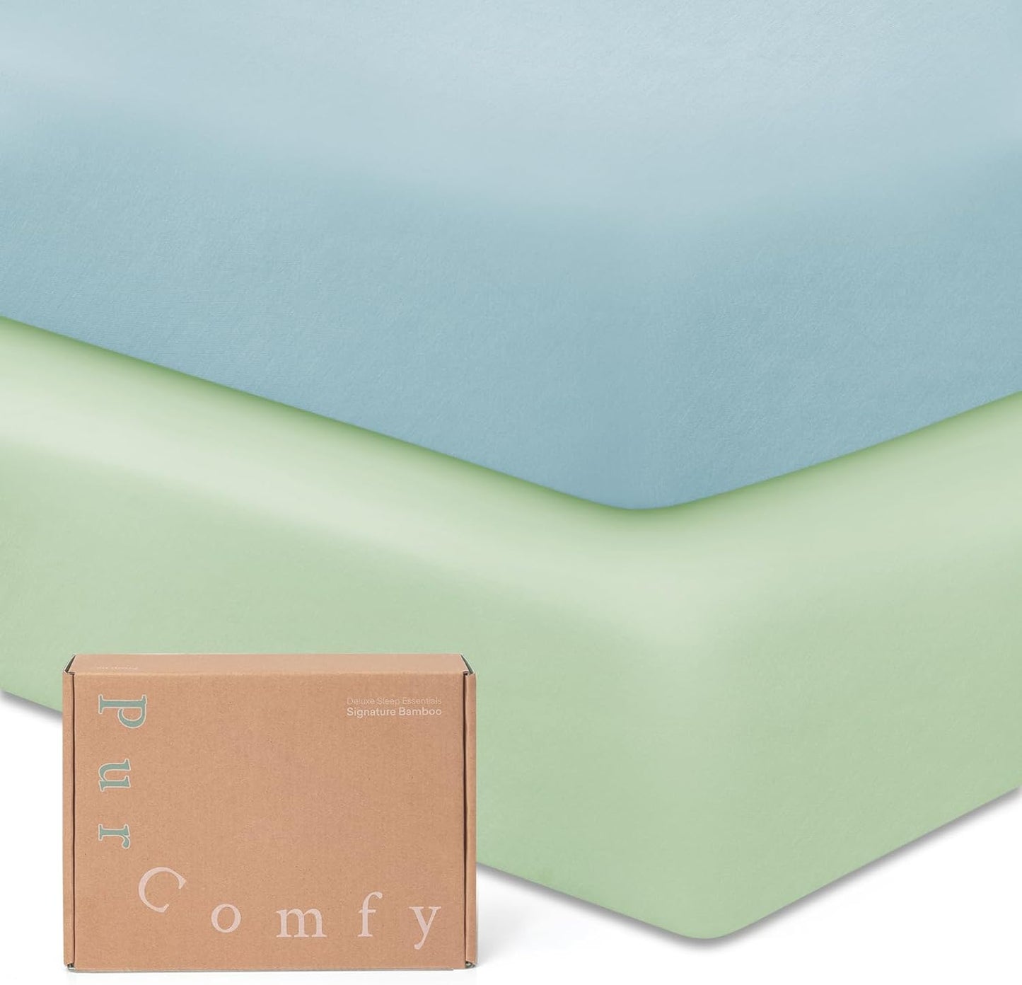 PurComfy Supersoft Pack and Play Sheets Fitted, Premium Bamboo Viscose Mini Crib Sheets, Pack N Play Mattress Sheets, Graco Playard Baby Sheets Neutral for Boys Girls, 5'' Deep Pocket 2-Pack