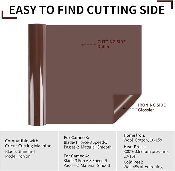 HTVRONT Heat Transfer Vinyl Brown HTV Rolls, HTV Vinyl