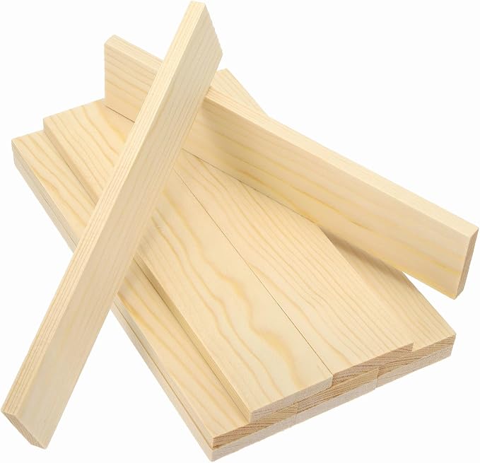 MECCANIXITY 10Pcs Wood Strips Slats, 1/4" x 1‑5/8" x 8" Thin Wood Sticks Flat
