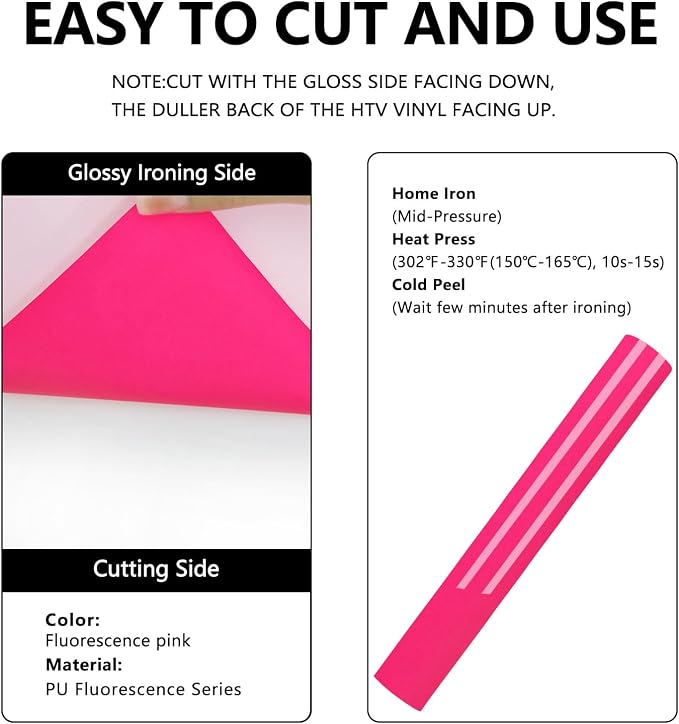 FUNKAKA Fluorescent Pink HTV Heat Transfer Vinyl Rolls