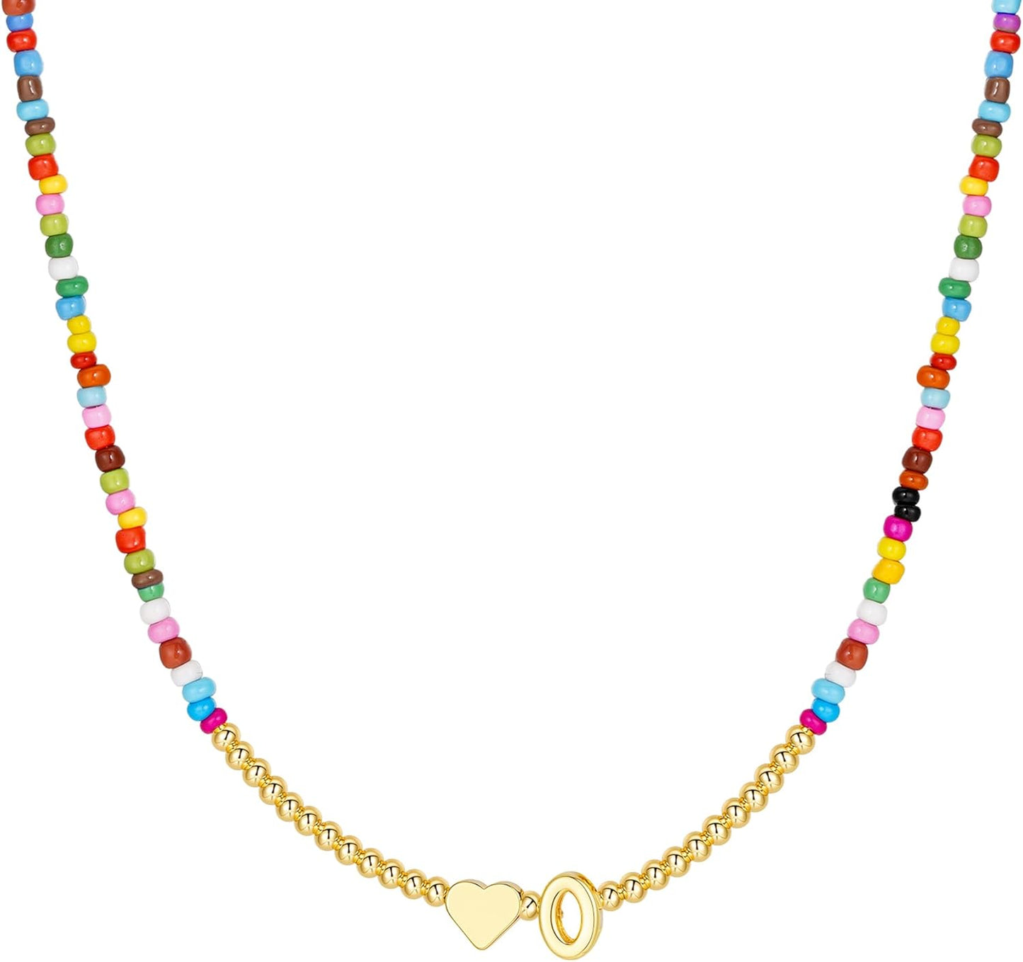 M MOOHAM Stocking Stuffers for Teen Girls Christmas Gifts - Heart Initial Necklaces for Women Kids Colorful Beaded Tiny Heart Initial Choker Necklace Jewelry for Teen Girls Trendy Birthday Gifts