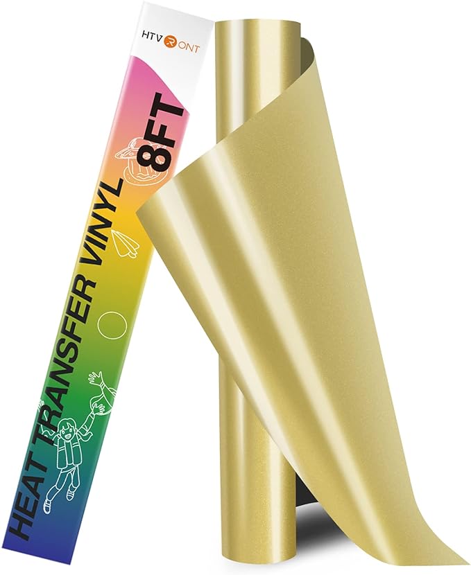 HTVRONT HTV Heat Transfer Vinyl Roll- 12" x 8ft Gold HTV Vinyl