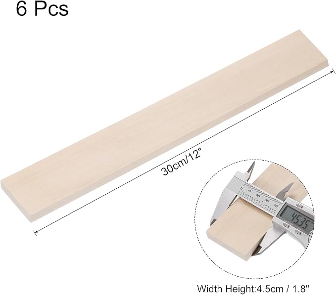 MECCANIXITY 6pcs Wood Sticks, 3/8"x 1.8" x 12" Rectangle Wooden Cube Wood