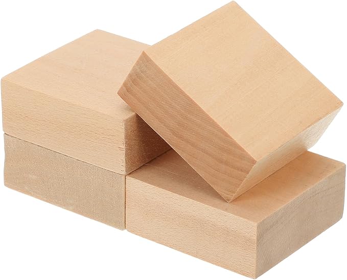 MECCANIXITY 4Pcs Basswood Carving Block, 0.8"x2"x2" Square Wooden Dowels Blocks