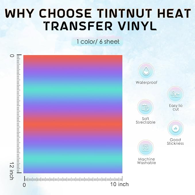 Tintnut Purple Blue Gradient Heat Transfer Vinyl, Ombre pattern, PU HTV Sheets