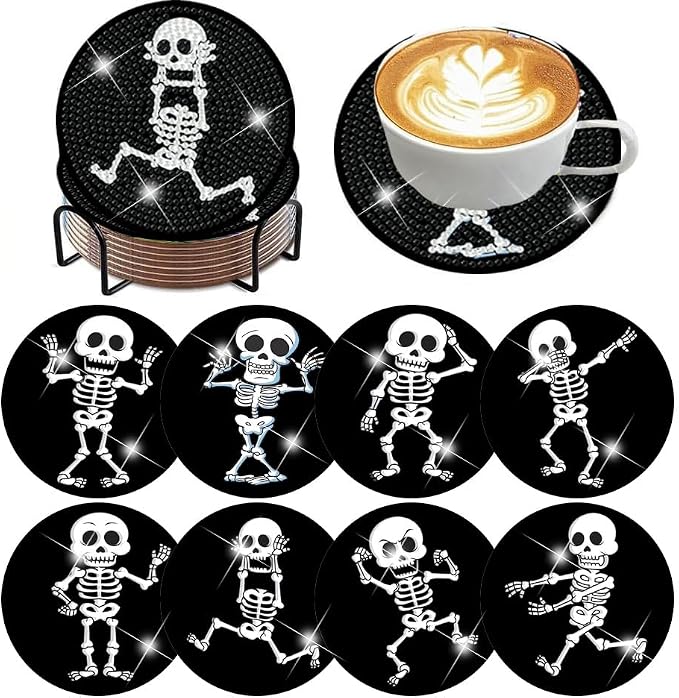 ijbnhd 8 PCS Skull Diamond Art Coasters 4X4inch | Skull Diamond Painting