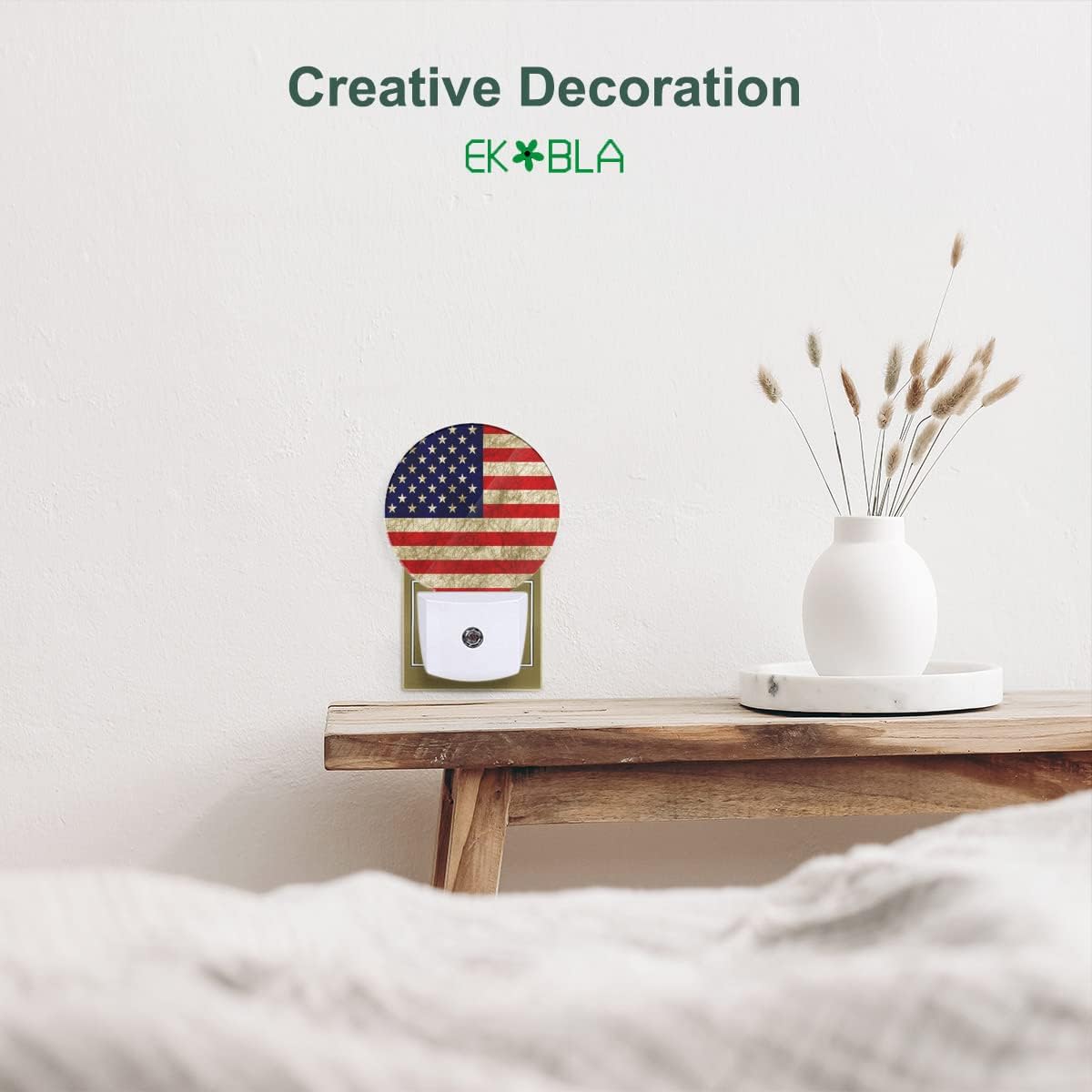 EKOBLA USA Flag Patriotic Night Light Vintage American Flag Plug-in Nightlights Home Auto Sensor LED Dusk to Dawn Light for Bedroom Bathroom Kitchen Corridor