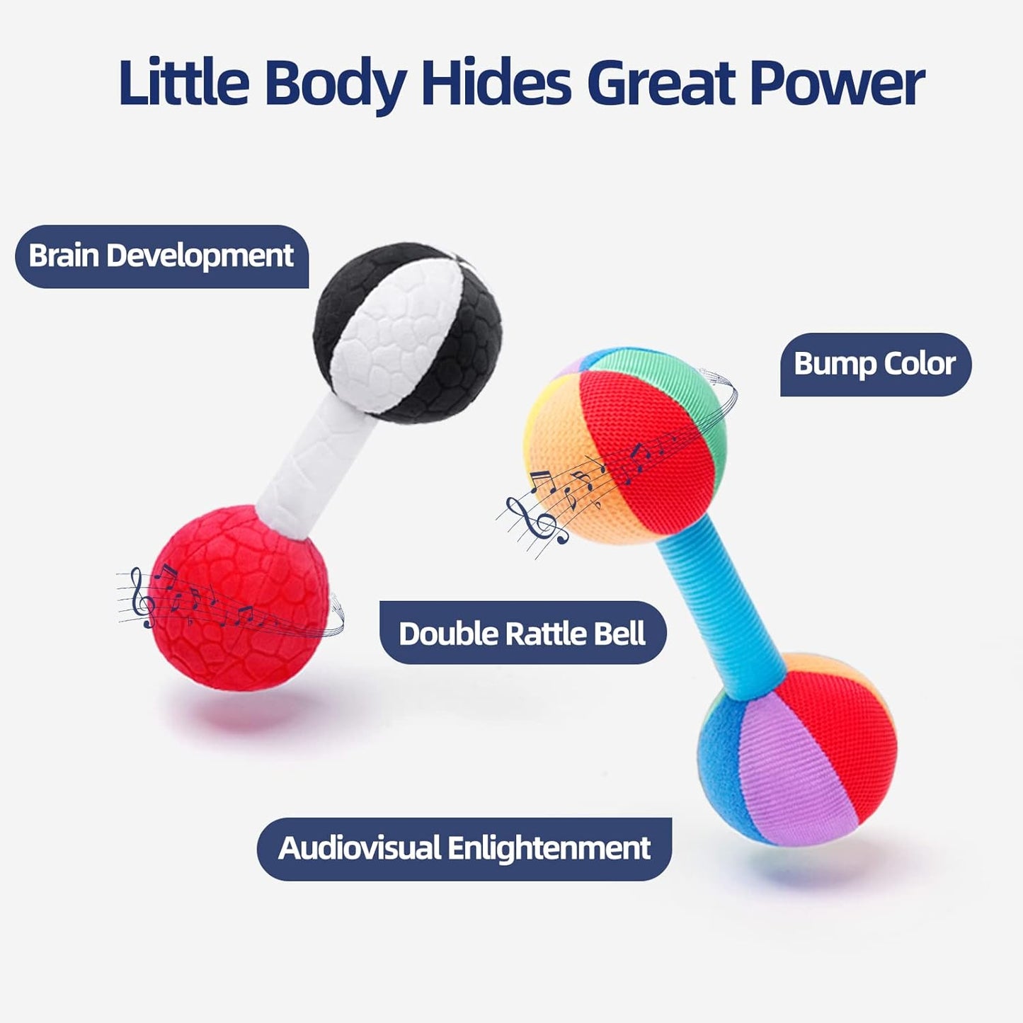 Jollybaby Soft Plush Baby Dumbbell Rattle Toys, 0-3-6 Months Newborn, High Contrast Black & White Sensory Rattles Weight Lifting Toy, Funny Baby Boy Girl Shower Gift