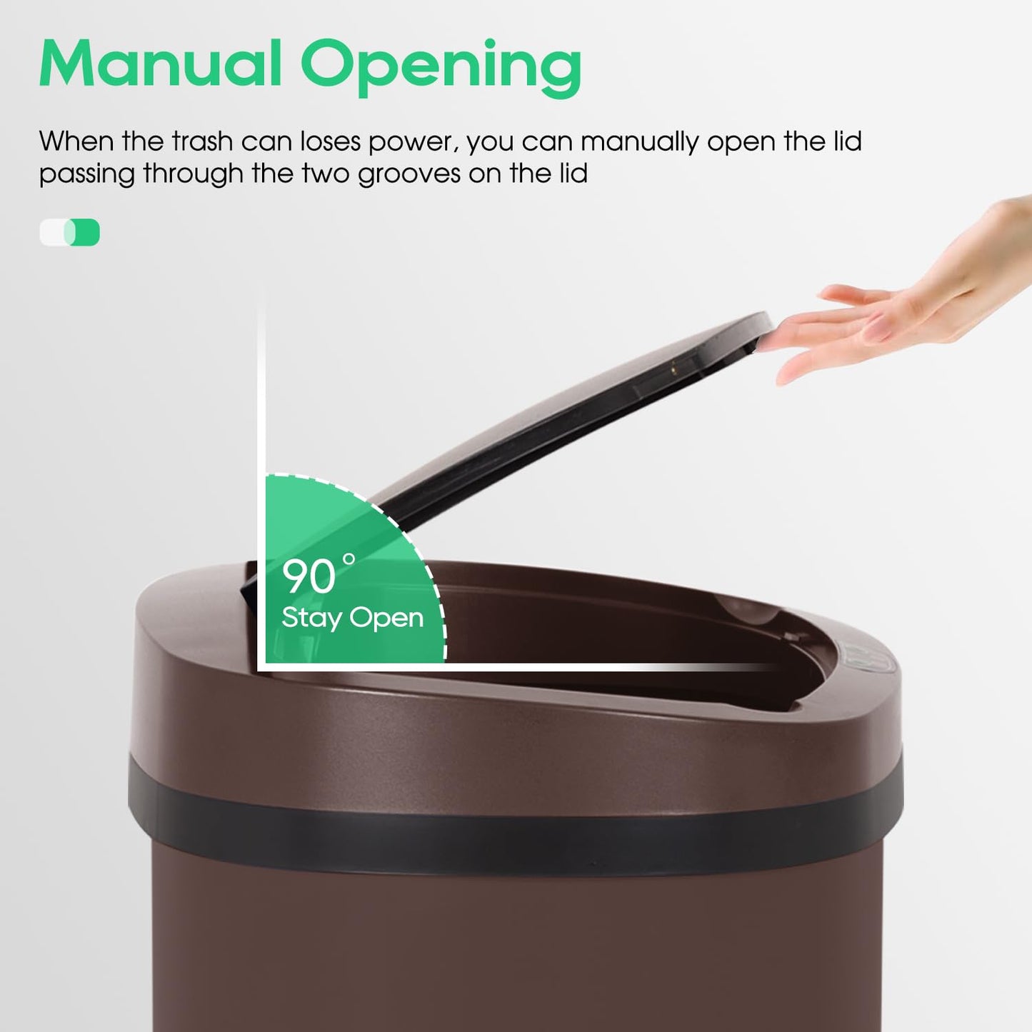 BestOffice | 13 Gallon Stainless Steel Trash Can with Lid | Brown | Automatic Touchless Garbage Can | Odor Control | Modern Oval Design | Easy to Clean | Fits Any Kitchen, Bathroom, Office or Home