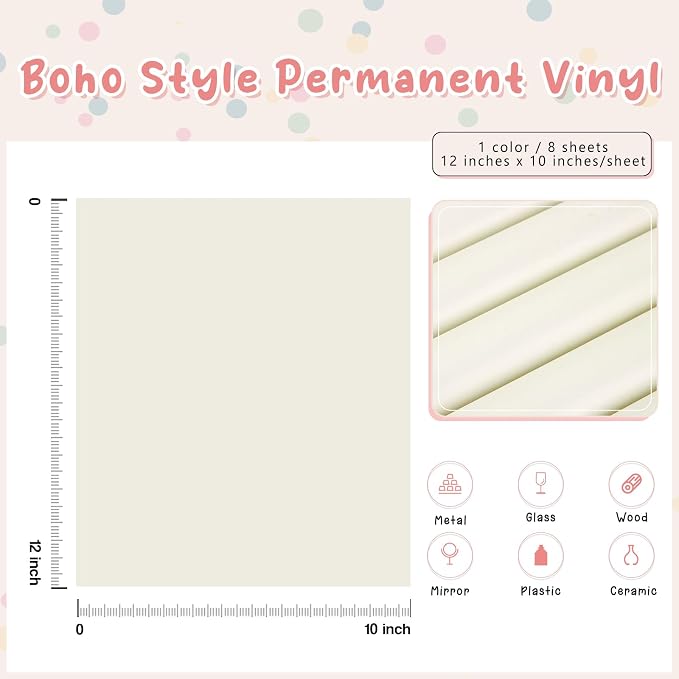 Tintnut Boho Permanent Vinyl 8 Sheets 12''x10'' Ivory White Adhesive Vinyl |
