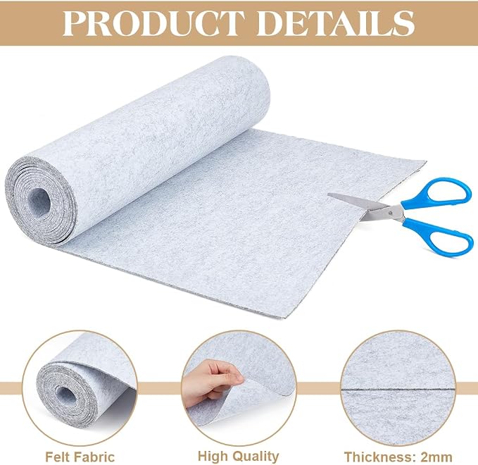 BENECREAT 118x15.75 Inch Light Grey Felt Roll, 2mm Thick Craft Felt Fabric Soft