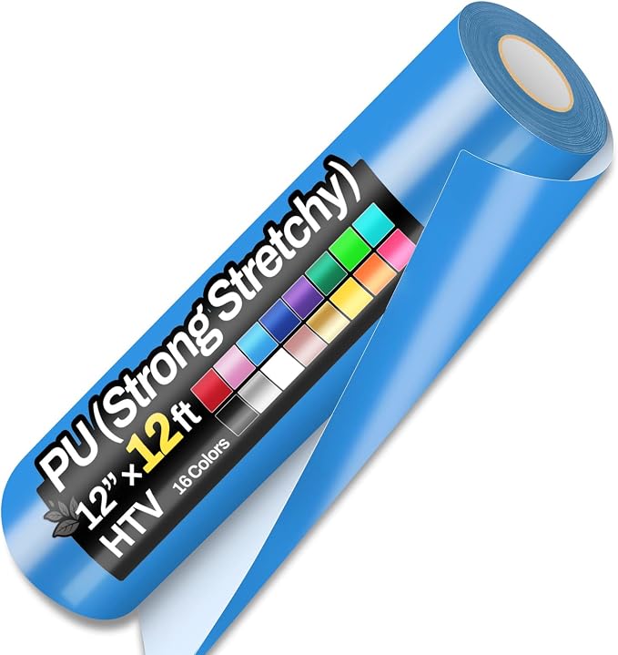 12" x 12ft Heat Transfer Vinyl Rolls, PU HTV Vinyl Light Blue