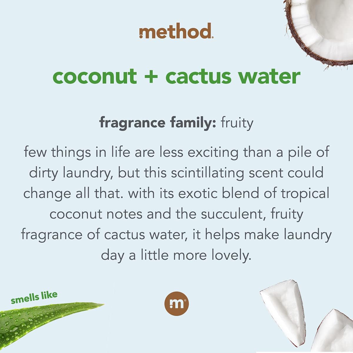 Method Liquid Laundry Detergent, Coconut + Cactus Water, 66 Loads Per Bottle, Stain Remover, 53.5 Fl Oz (Pack of 1)