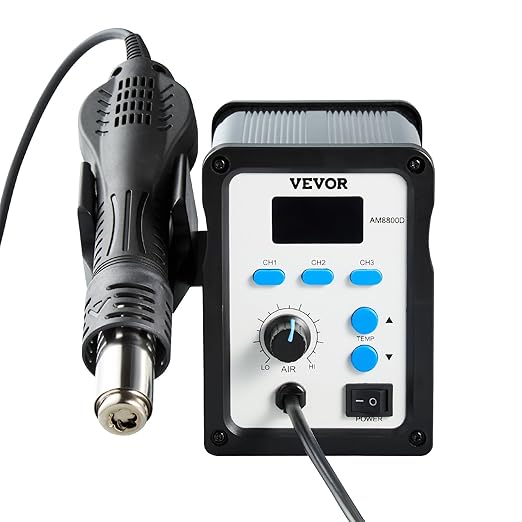 VEVOR Hot Air Rework Station, 700W Digital Display SMD Rework Station, 212℉-932℉ Hot Air Gun with Adjustable Airflow, 3 Pre-Set Channels & ℃/℉ Conversion for Chip Dismantling, Electronics Repair
