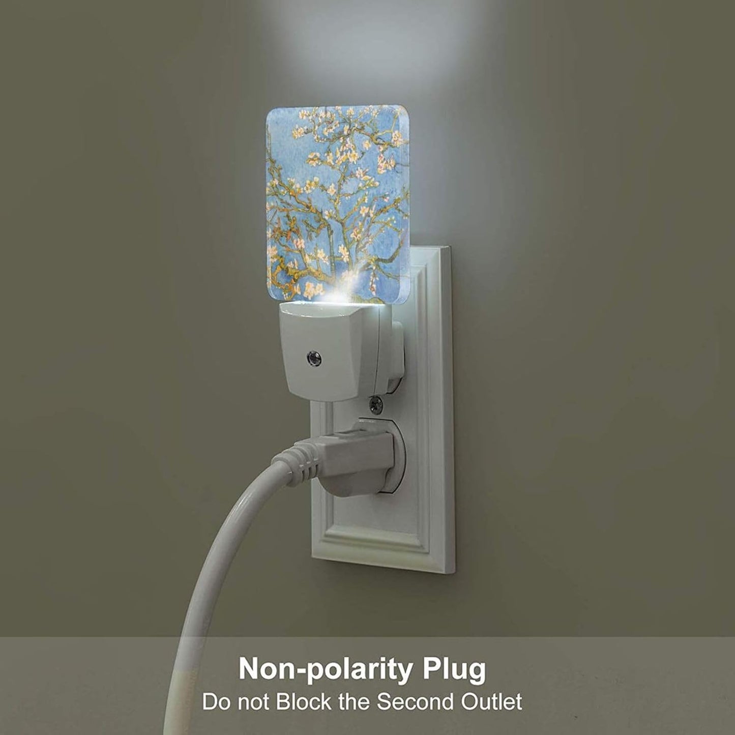 Puzzle Almond Tree Night Light,Plug Into Wall for Boys Girls Bedroom Decorative Square Night Light Lamp 0.5w Sleep Friendly