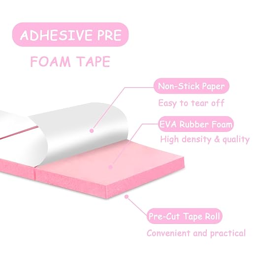 Double Sided Foam Tape Pre Cut 3/4 X 1/2 Inch EVA Foam Adhesive Squares Roll