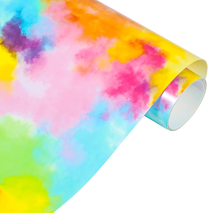 VINYL FROG Tie-Dye Heat Transfer Vinyl Roll 10" x 5ft Rainbow HTV Vinyl | Iron