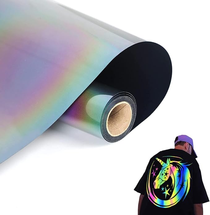 FUNKAKA Heat Transfer Vinyl Reflective Rainbow HTV Roll, Reflective HTV Vinyl