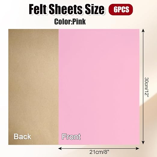 Biaungdo Pink Self Adhesive Felt Sheets, 8 x 12 Inch, Felts Fabric