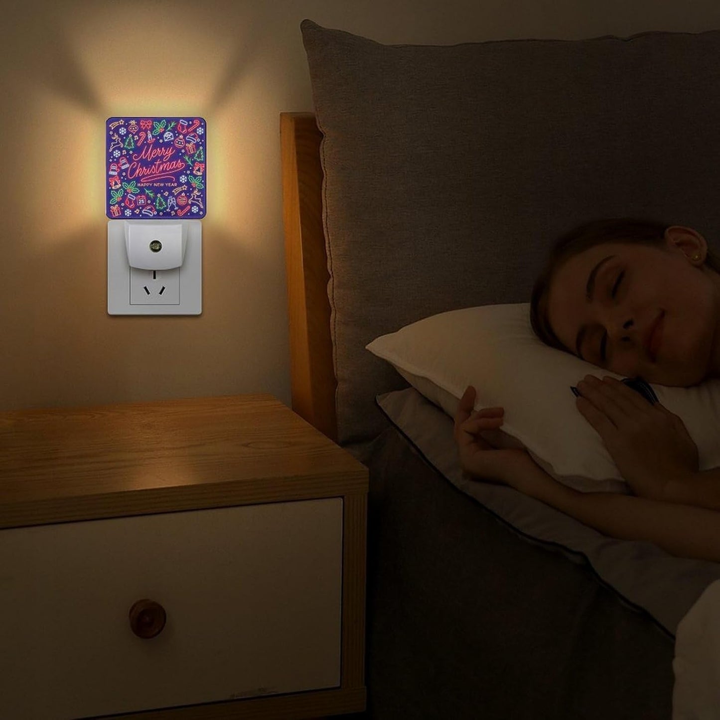 Merry Chrismas Night Light, Plug into Wall Decor Nightlights for Bedroom, Bathroom, Hallway, Kitchen, with Dusk to Dawn Light Auto Sensors LED Night Lights for Boys Girls Women Men Room Gifts