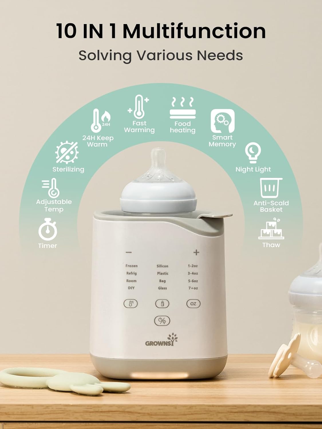 GROWNSY Bottle Warmer, 2025 Fast Baby Bottle Warmer for Breastmilk & Formula, Smart Temperature Control, with Timer, Thaw, Food Heater, Night Light, Calentador De Biberones for All Bottles