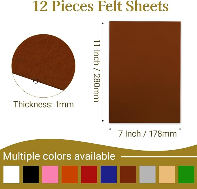 12 Pcs Felt Sheets, 7x11 Inch Stiff Felt