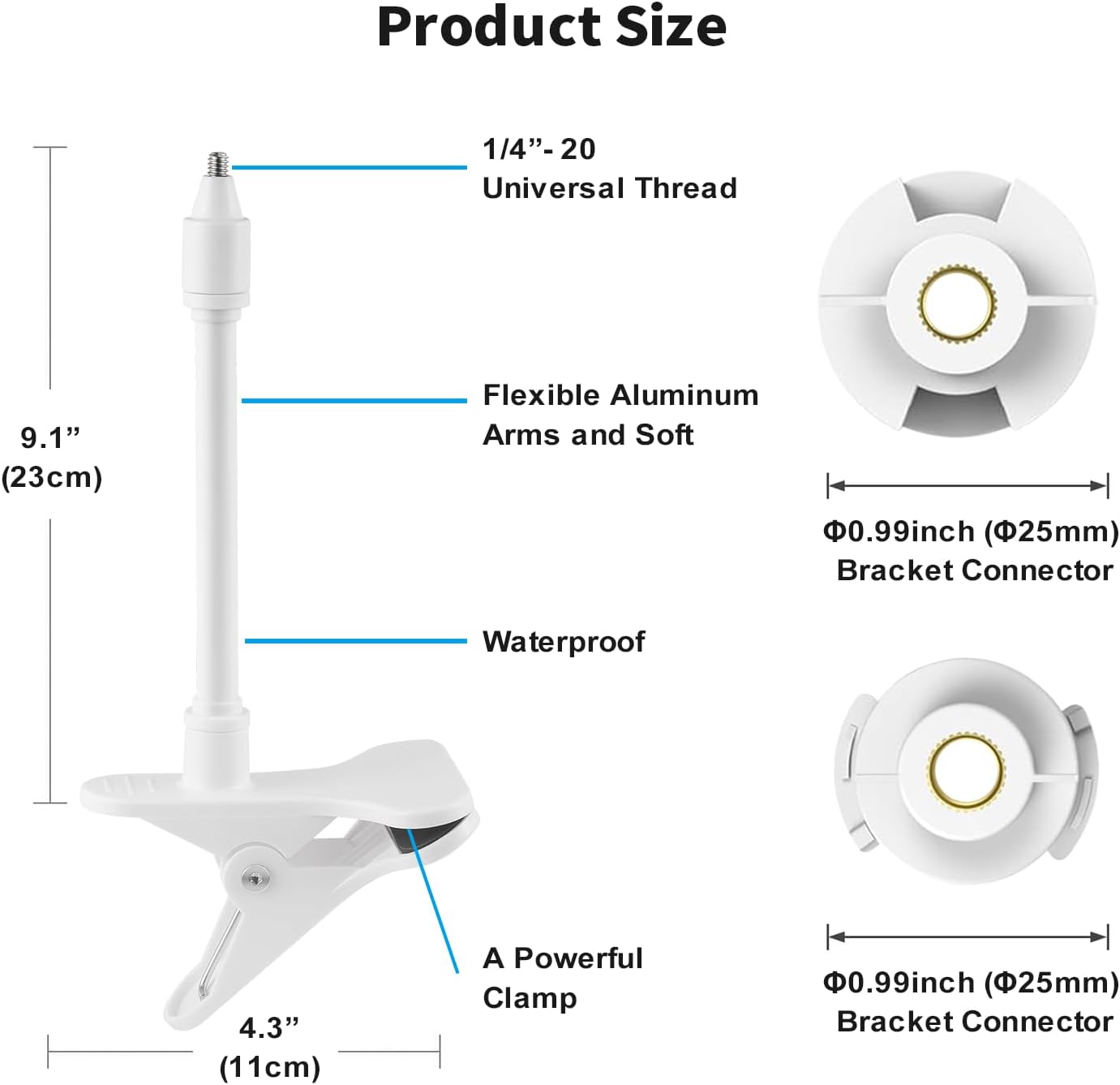 Flexible Baby Monitor Clip Clamp Mount Holder for HelloBaby HB65/HB40/HB6550/HB66/HB248/HB6339/HB6550 Pro, ANMEATE SM935E/SM650/Bonoch/ChildsFarm Baby Monitor, Long Gooseneck Arm, No Tools Needed