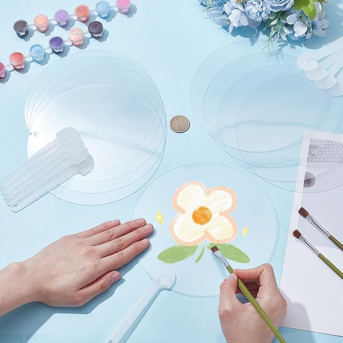 10Pcs Plastic Round Hand Fan Blank Hand Fans Bulk Summer Clear Transparent PVC