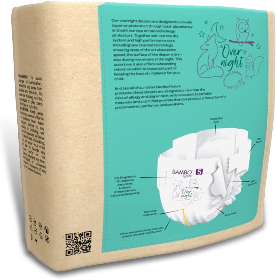 Bambo Nature Overnight Baby Diapers (Size 3 to 6), Size 5, 22 Count