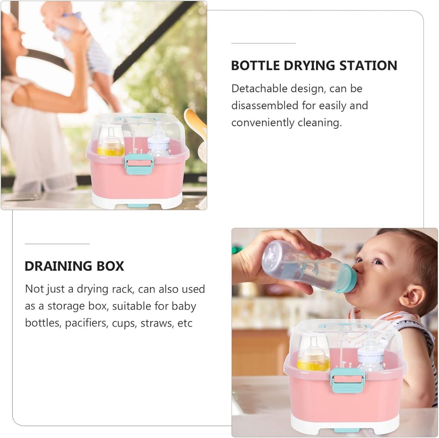 Kisangel Baby Bottle Drying Rack Dish Rack with Cover Bottles Storage Box Dish Strainer Basket for Kitchen Dish Drainers Racks