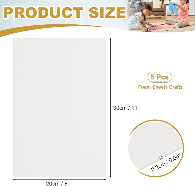 uxcell 5 Pcs White EVA A4 Foam Sheets Crafts, 12 x 8 Inch Foam Paper
