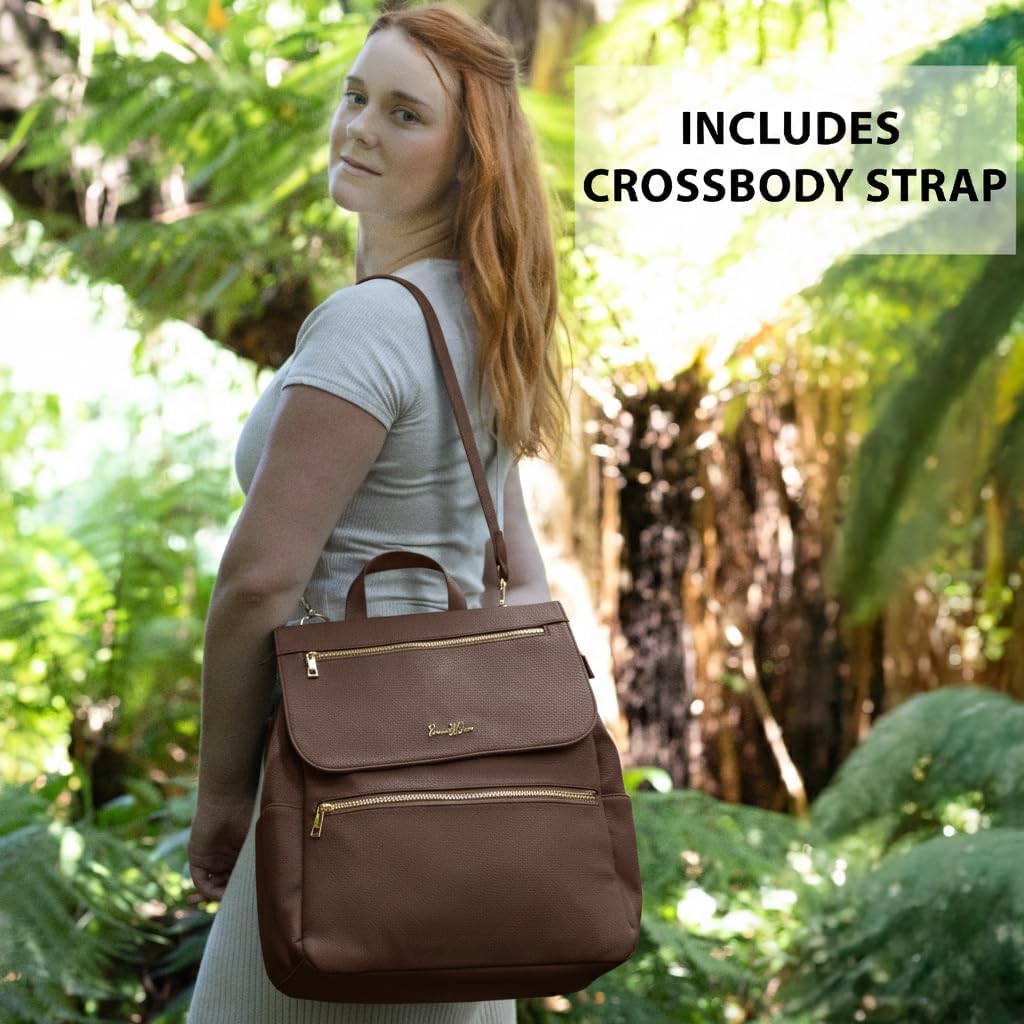 Vegan Leather Baby Backpack, with Front Zip Pocket (Chocolate)