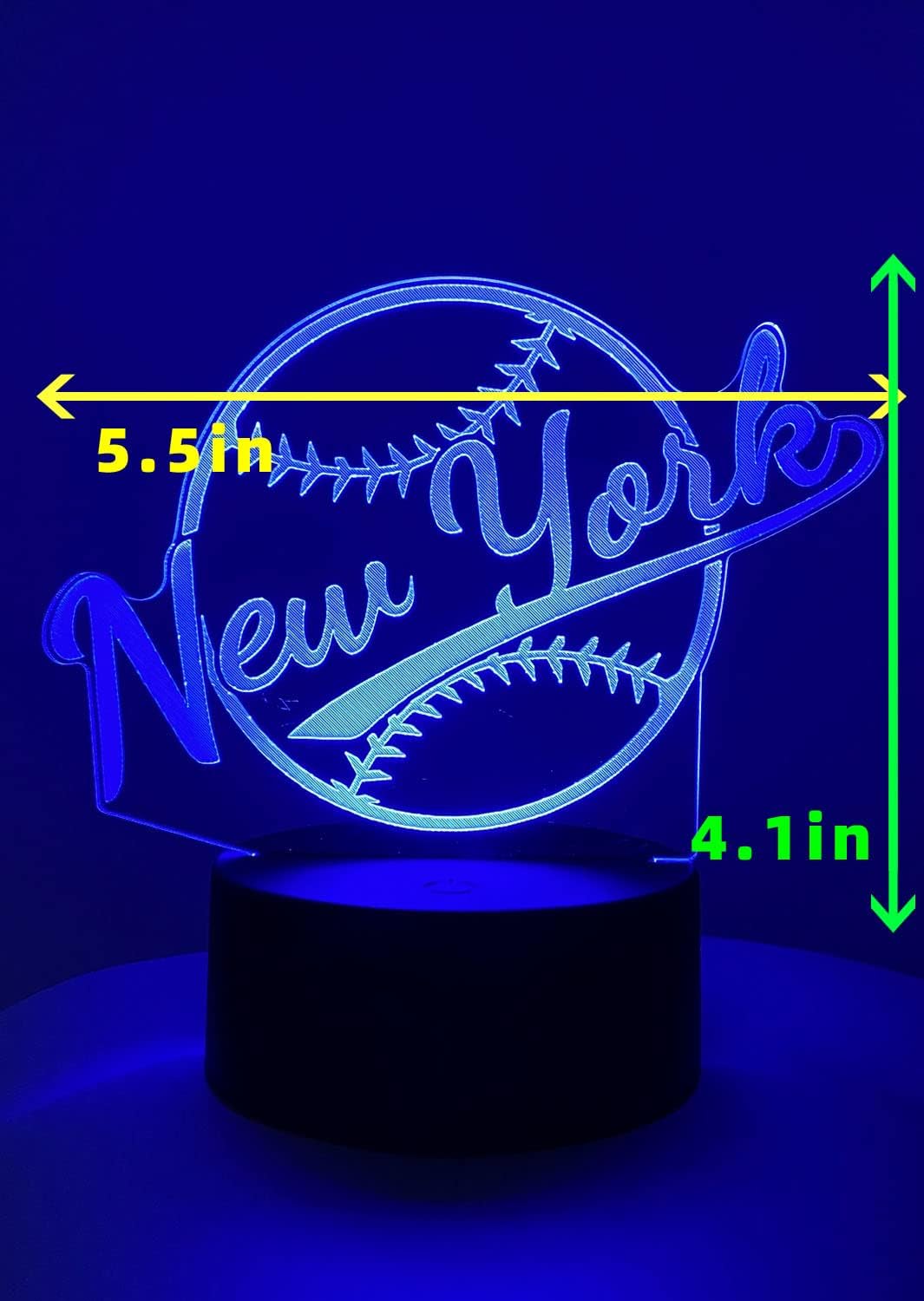 CLORURBANLIVE 3D Baseball New York Night Light 3D Illusion Lamp with Remote Control 16 Color Options Sports Decor Lighting for Fans (New York Multicoloured)