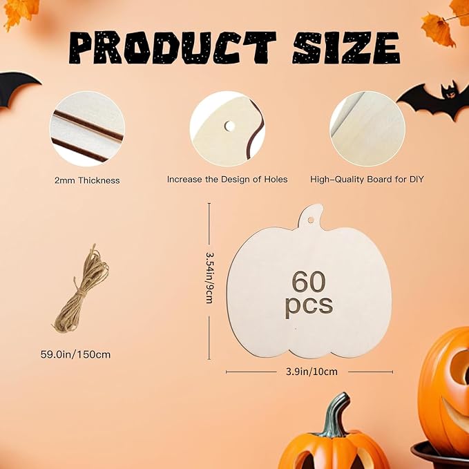 60 Pcs Pumpkin Wooden Cutouts Thanksgiving Unfinished Wood Crafts Pumpkin