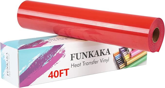 FUNKAKA Red Heat Transfer Vinyl Rolls, Adhesive Glossy HTV Vinyl