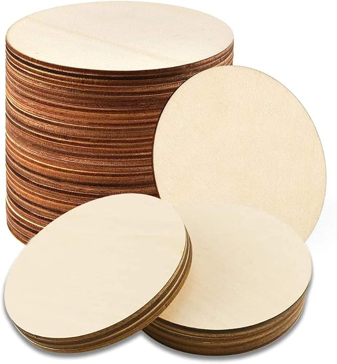 25 Pcs 4 Inch Wood Circles, Unfinished Wood Circles Round Disc Cutouts