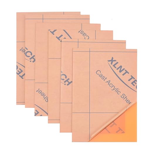 6 PCS Orange Transparent Cast Acrylic Sheets 8" x 12" x 0.118", Plexiglass