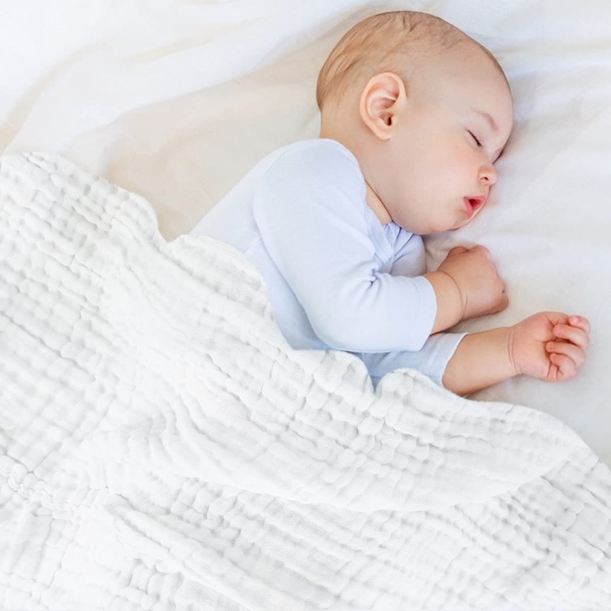 FOOK FISH Muslin Baby Towel Super Soft and Absorbent Cotton Baby Bath Towels 2 Pack 6 Layers Infant Newborn Blanket Toddler and Kids Large 40 x 40inches (White)
