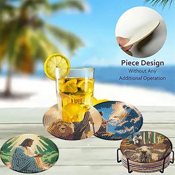 8 Pack Diamond Art Coasters, Jesus Christ Diamond Painting Coasters Kits |