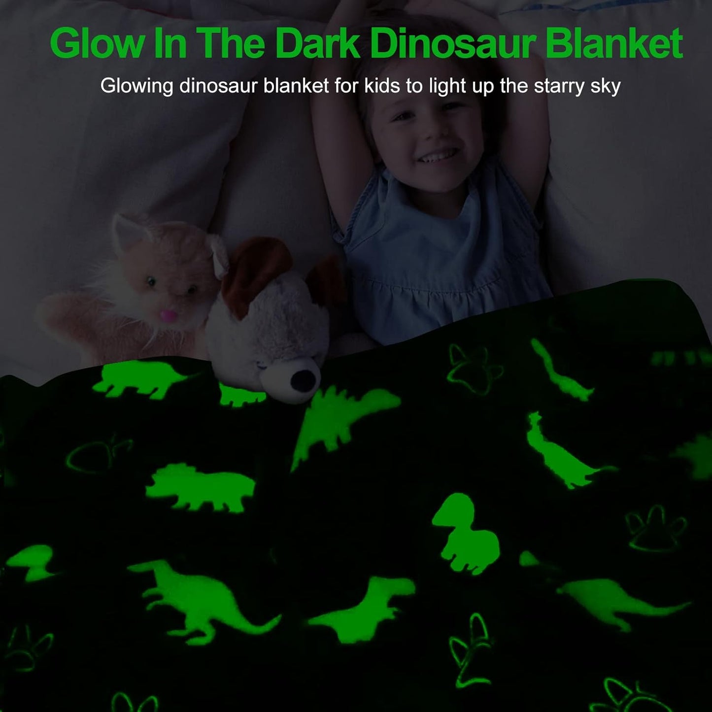 TEHALK Personalized Baby Blankets for Boys, Dinosaur Blanket for Boys, Glow in The Dark Blanket for Kids, Kids Blanket for Boys, Toddler Blanket for Boys, Soft Fleece Blanket Throw 30"x40"