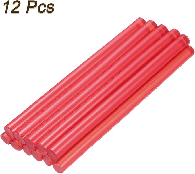 uxcell Mini Hot Glue Sticks for Glue Gun 7mm x 100mm Transparent Dark Red 12pcs