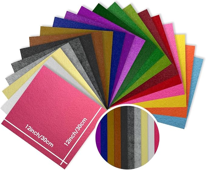 12" x 12" Felt Fabric Sheets for Crafts, 1mm Thick, Squares Felt Paper for